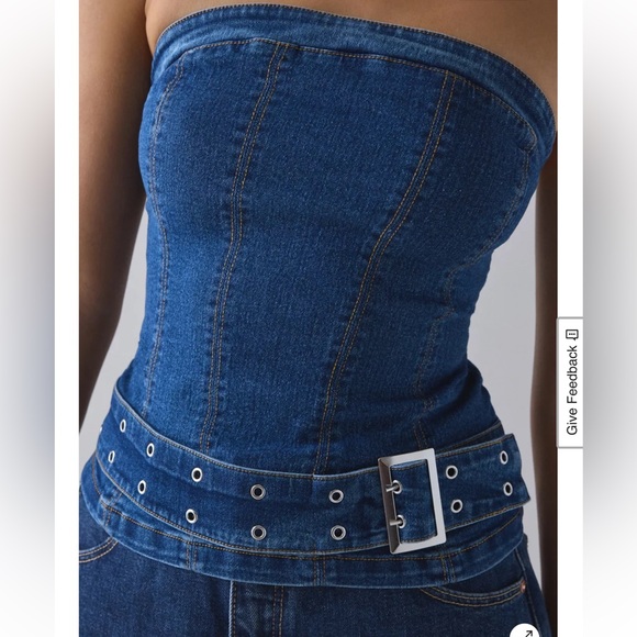 Silence+Noise Mia Belted Buckle Denim Tube Top Urban Outfitters Size Small Y2K - Picture 4 of 12